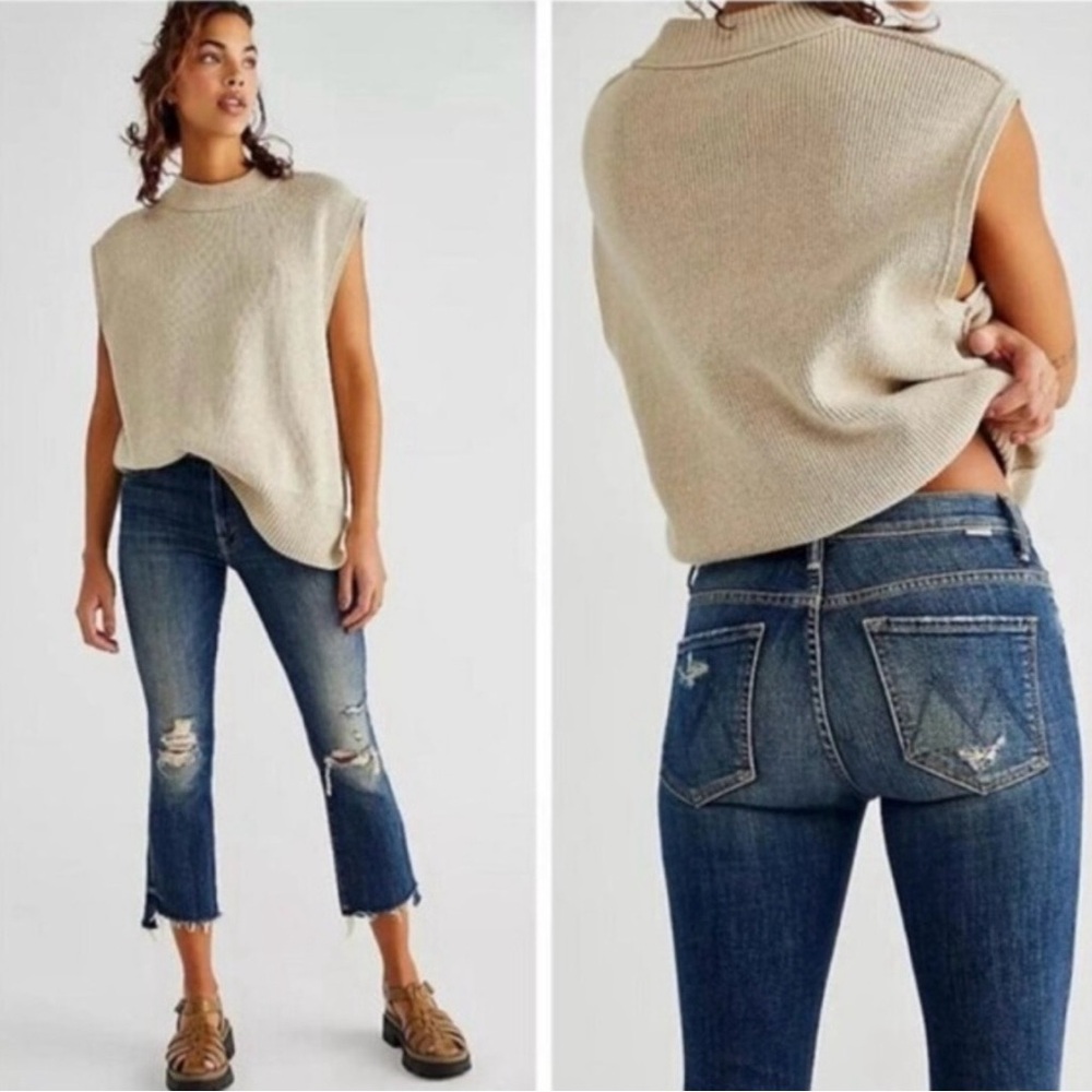 MOTHER Blue Distressed Cropped Jeans
